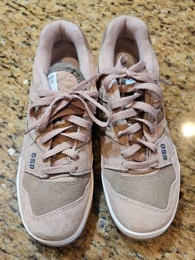 New Balance 550 Blush Pink Suede Sneakers